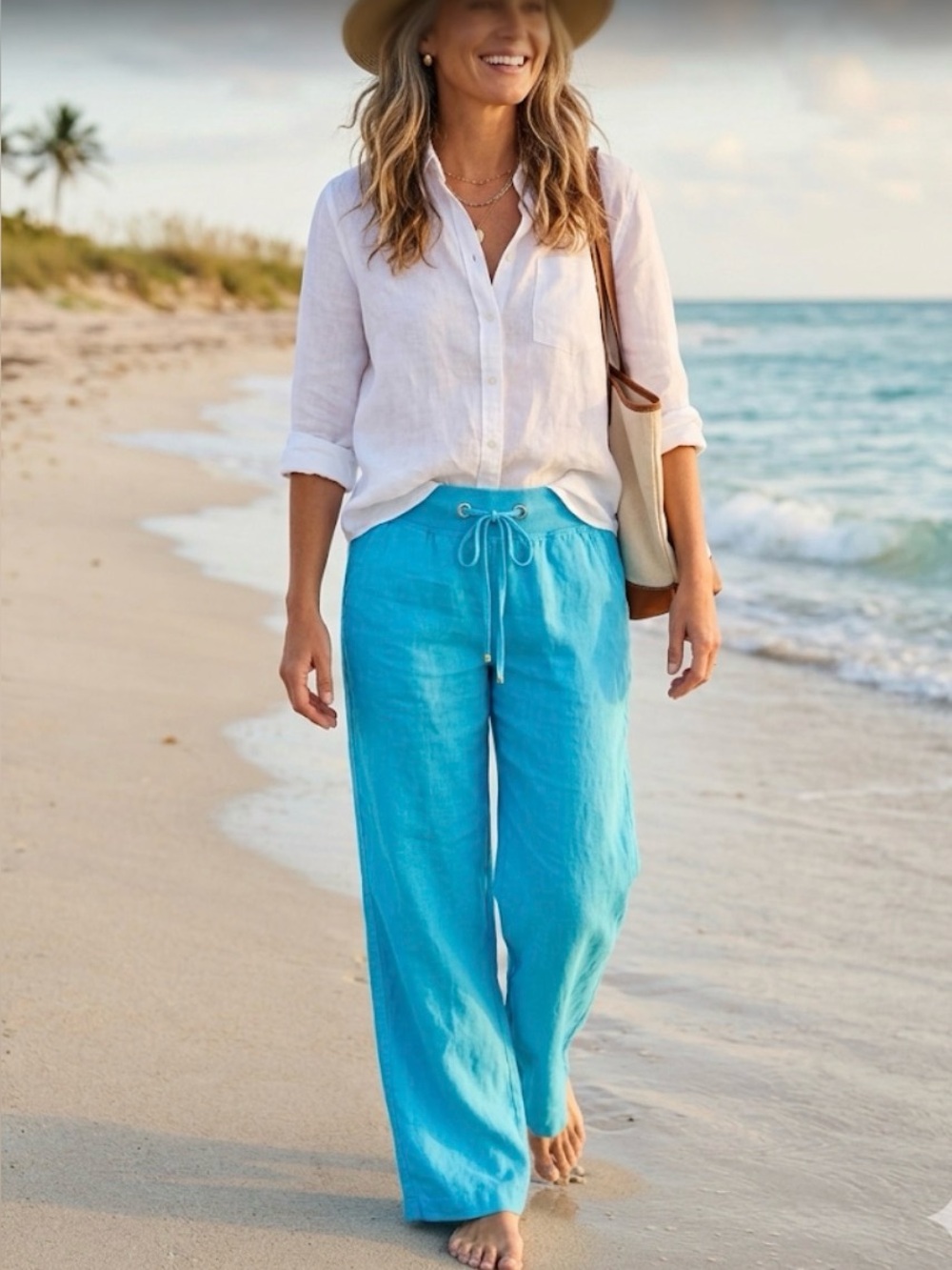 Lilly Pulitzer Linen The Beach Pant in turquoise